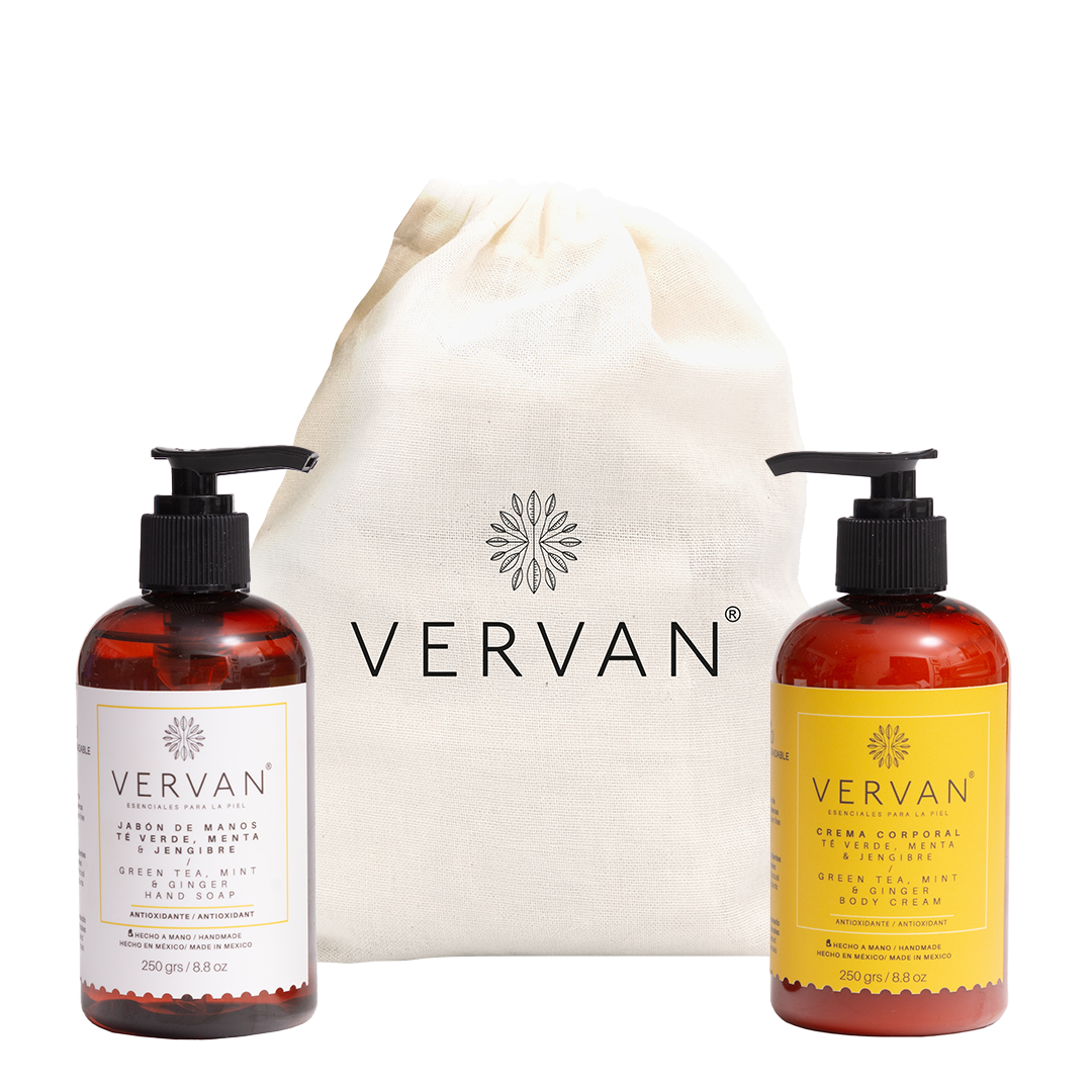 Kit jabón para manos y crema corporal Té Verde, Menta y Jengibre