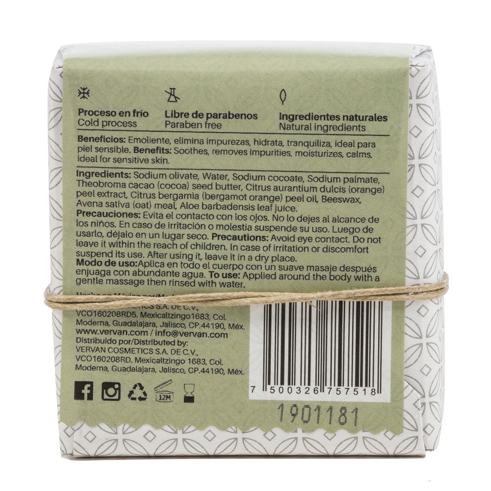 Jabón en barra de Avena y Aloe Vera