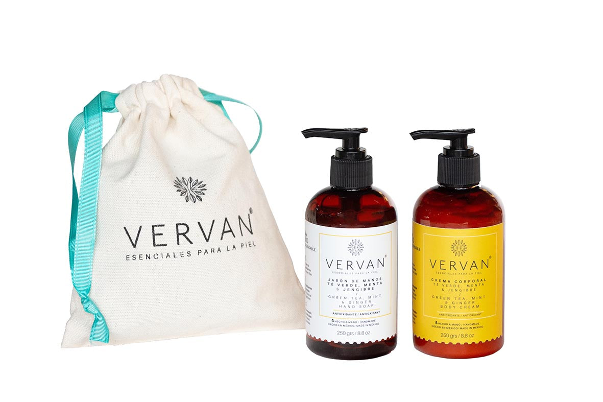 Kit jabón para manos y crema corporal Té Verde, Menta y Jengibre