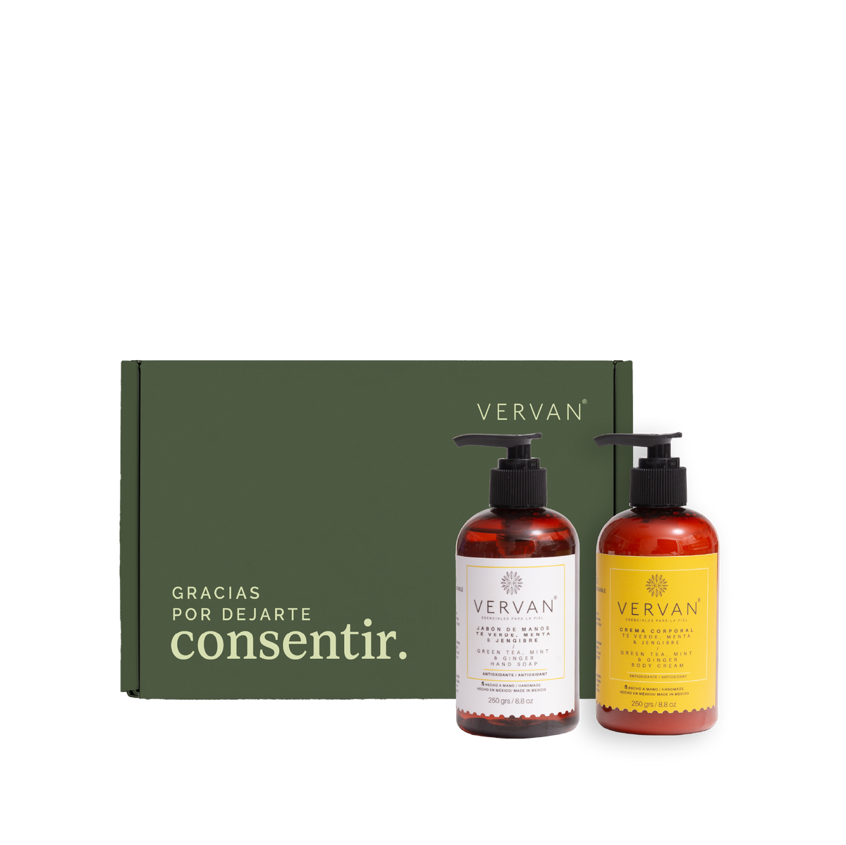 Kit jabón para manos y crema corporal Té Verde, Menta y Jengibre